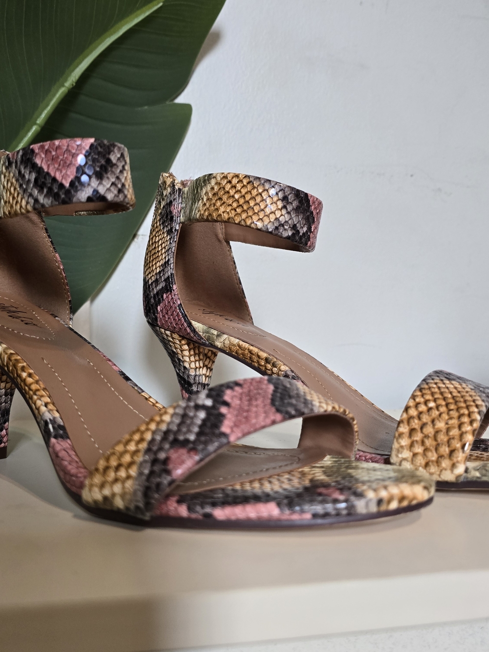 Style&Co  Multicolor Snake-Print Ankle Strap Heels - Pink, Yellow, Black